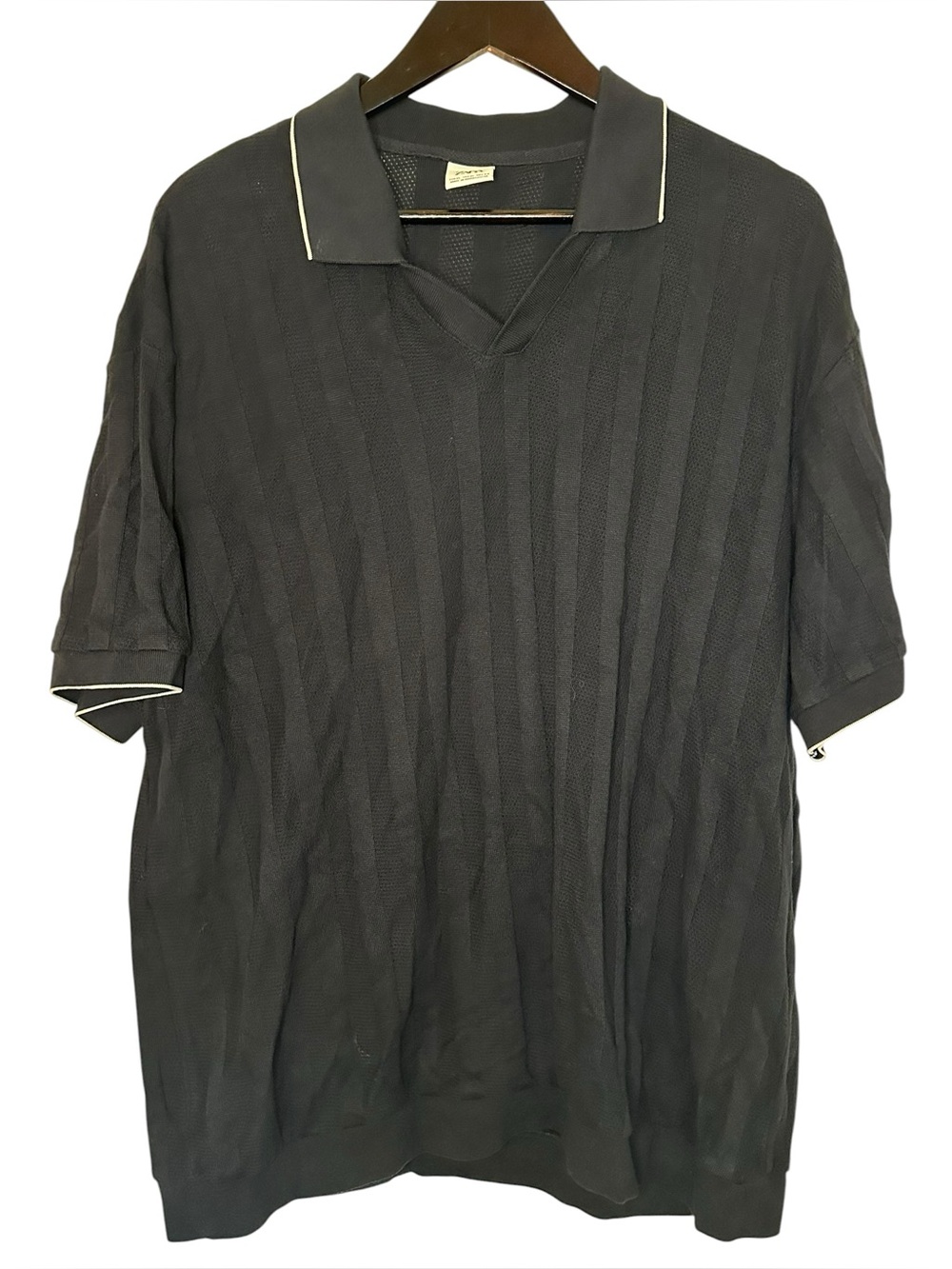 Zara Black Knitted Polo Shirt with White Trim
